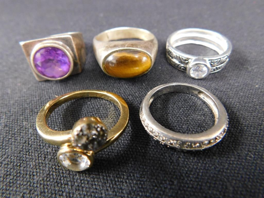 Sterling Silver - 5 Rings - 1-Size 6 - 2-Size 7 - 1-Size 8 - 1-Size 11 - 28.38 Grams TW - 8