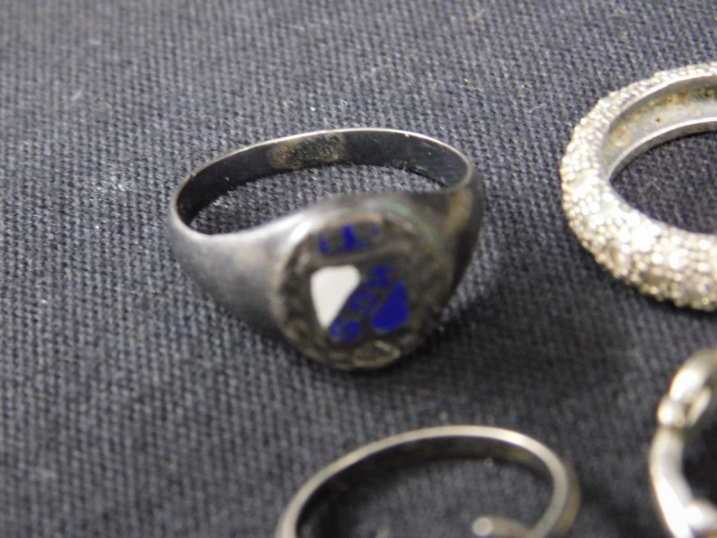 Sterling Silver - 10 Rings - 2-Size 3 - 1-Size 5 - 1-Size 6 - 4-Size 7 - 2-Size 8 - 23.48 Grams TW - 3