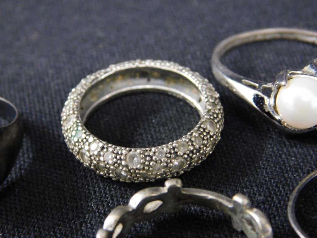 Sterling Silver - 10 Rings - 2-Size 3 - 1-Size 5 - 1-Size 6 - 4-Size 7 - 2-Size 8 - 23.48 Grams TW - 4