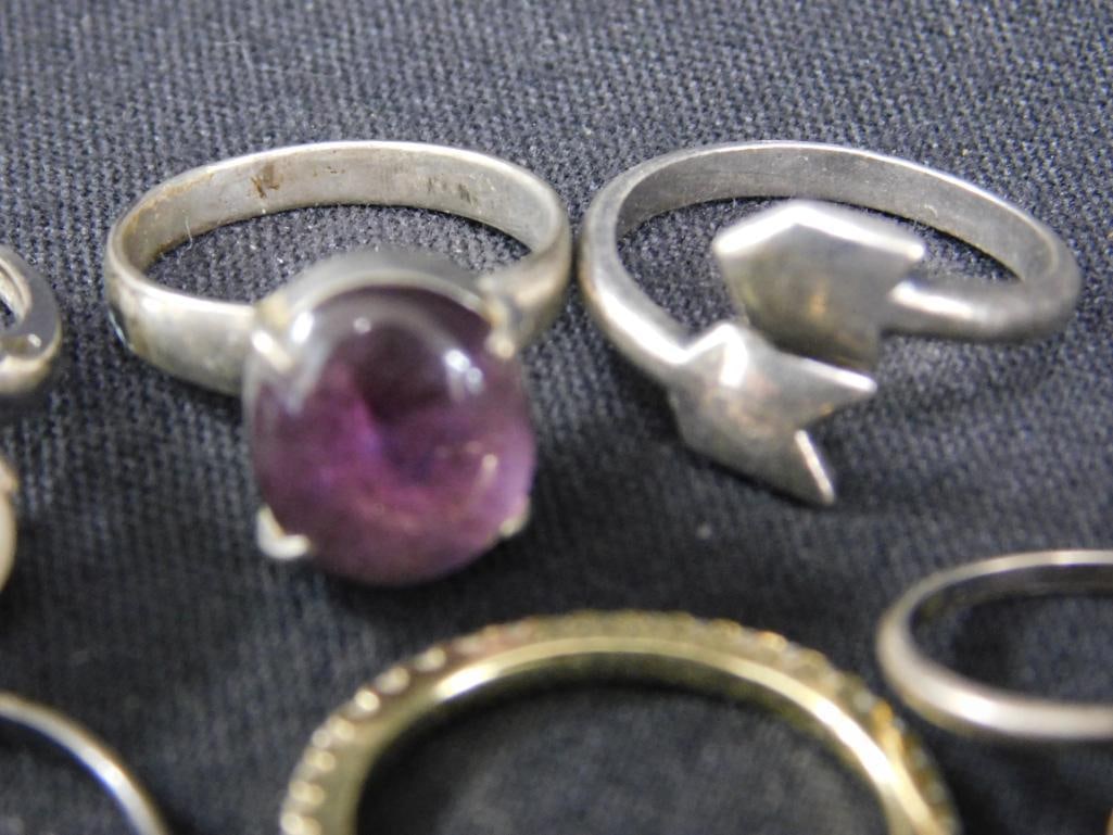 Sterling Silver - 10 Rings - 2-Size 3 - 1-Size 5 - 1-Size 6 - 4-Size 7 - 2-Size 8 - 23.48 Grams TW - 6