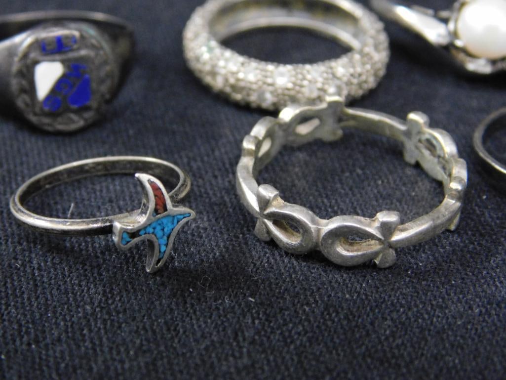 Sterling Silver - 10 Rings - 2-Size 3 - 1-Size 5 - 1-Size 6 - 4-Size 7 - 2-Size 8 - 23.48 Grams TW - 7