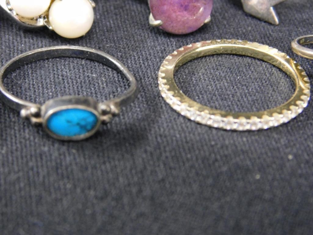 Sterling Silver - 10 Rings - 2-Size 3 - 1-Size 5 - 1-Size 6 - 4-Size 7 - 2-Size 8 - 23.48 Grams TW - 8