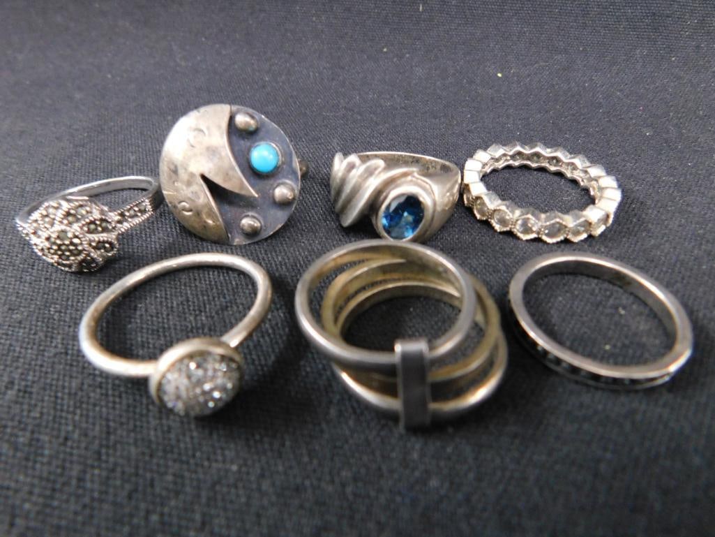Sterling Silver - 7 Rings - 3-Size 6 - 2-Size 7 - 2-Size 8 - 25.57 Grams TW - 9