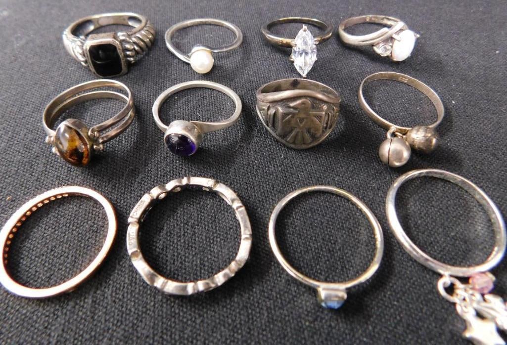Sterling Silver - 12 Rings - 3-Size 6 - 5-Size 7 - 3-Size 8 - 1-Size 9 - 27.47 Grams TW (1 of 12)