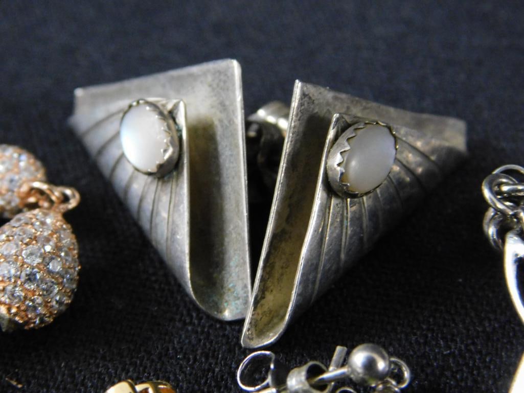 Sterling Silver - 9 Pairs of Pierced Earrings - 25.40 Grams TW - 4