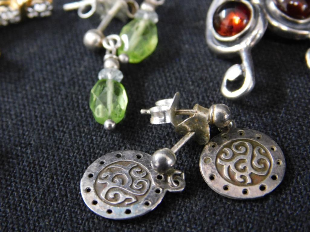 Sterling Silver - 9 Pairs of Pierced Earrings - 25.40 Grams TW - 7