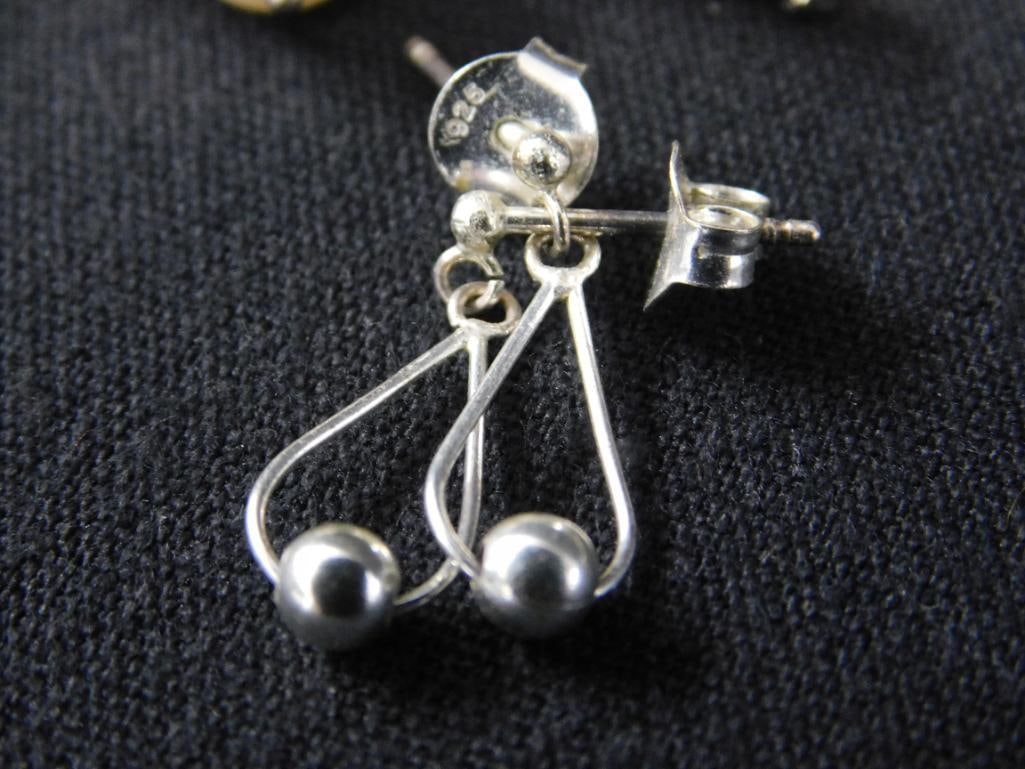 Sterling Silver - 9 Pairs of Pierced Earrings - 25.40 Grams TW - 8