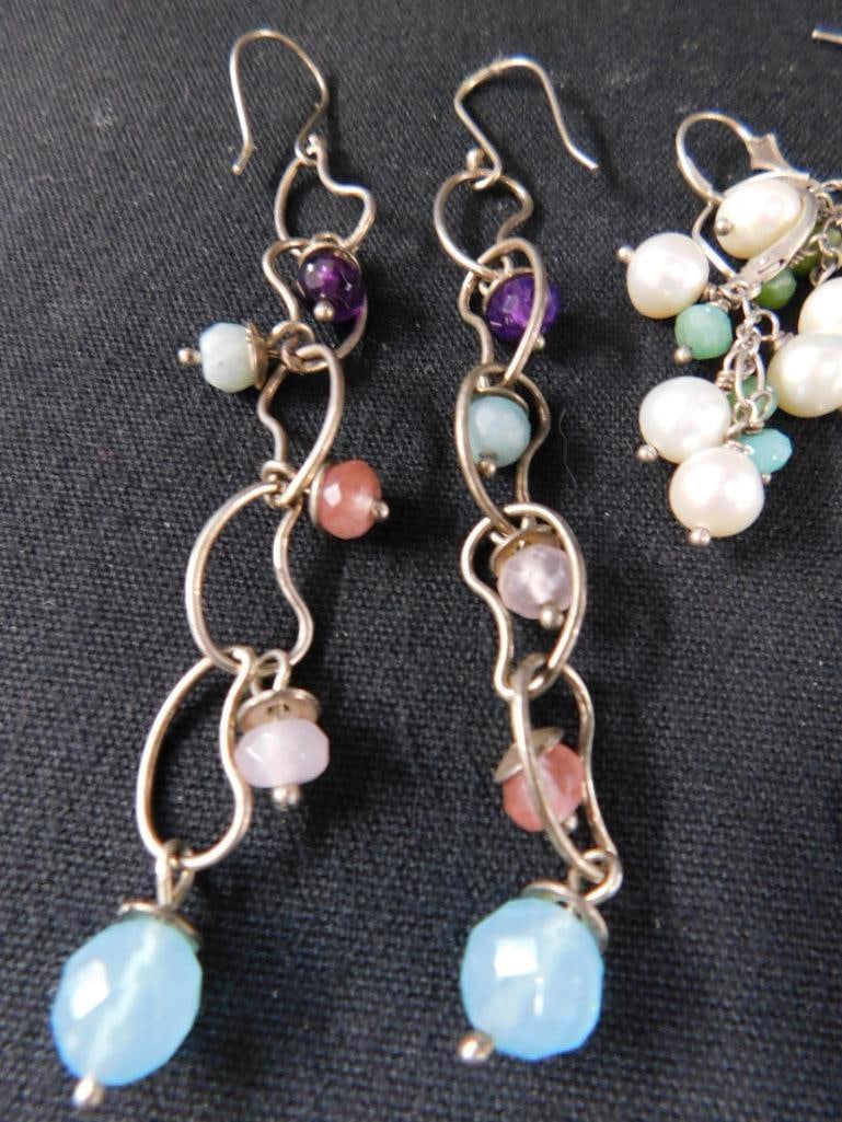 Sterling Silver - 5 Pairs of Pierced Earrings - 27.96 Grams TW - 2