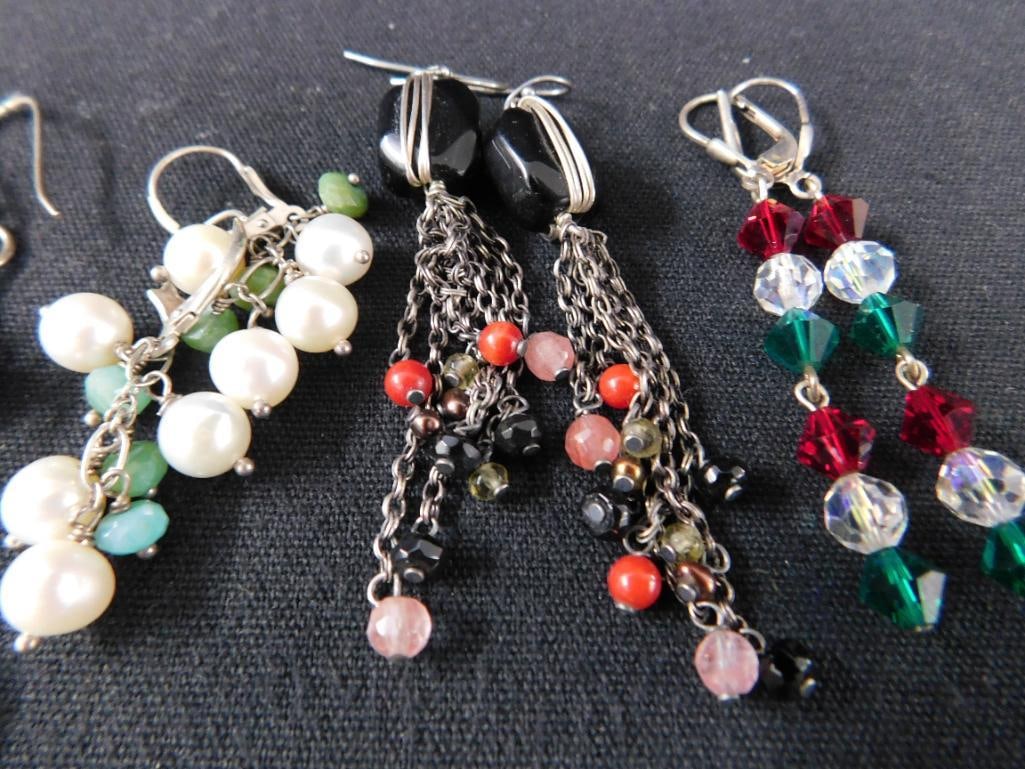 Sterling Silver - 5 Pairs of Pierced Earrings - 27.96 Grams TW - 3