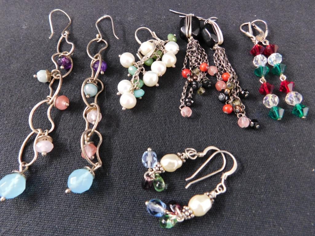 Sterling Silver - 5 Pairs of Pierced Earrings - 27.96 Grams TW - 5