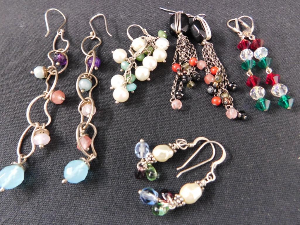 Sterling Silver - 5 Pairs of Pierced Earrings - 27.96 Grams TW - 6