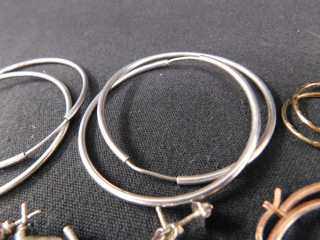 Sterling Silver - 9 Pairs of Pierced Hoop Earrings - 24.83 Grams TW - 4