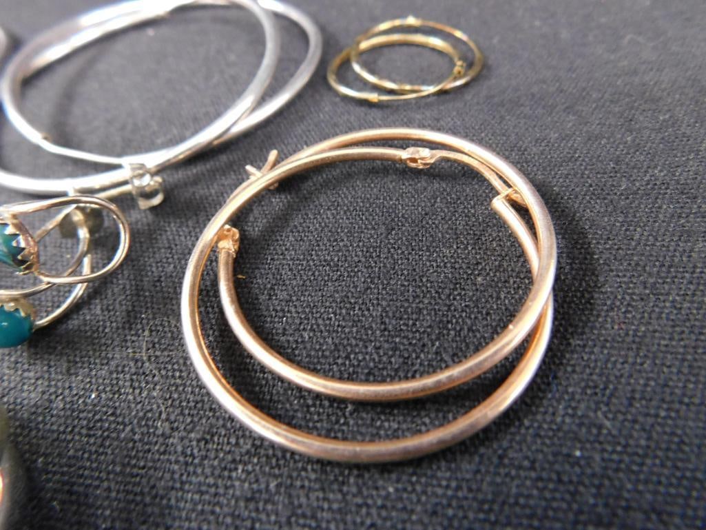 Sterling Silver - 9 Pairs of Pierced Hoop Earrings - 24.83 Grams TW - 5