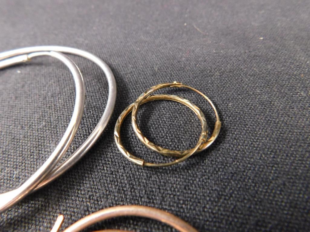 Sterling Silver - 9 Pairs of Pierced Hoop Earrings - 24.83 Grams TW - 6