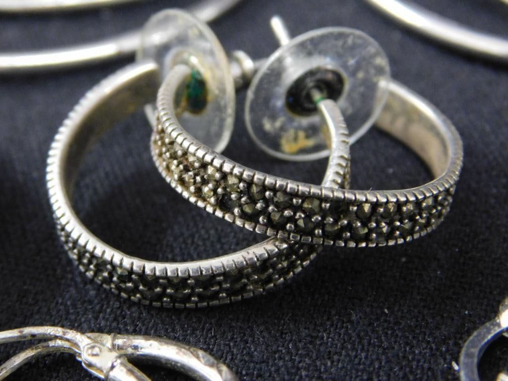 Sterling Silver - 9 Pairs of Pierced Hoop Earrings - 24.83 Grams TW - 8