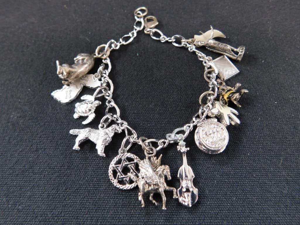 Sterling Silver - 7" Charm Bracelet - 29.62 Grams TW - 8