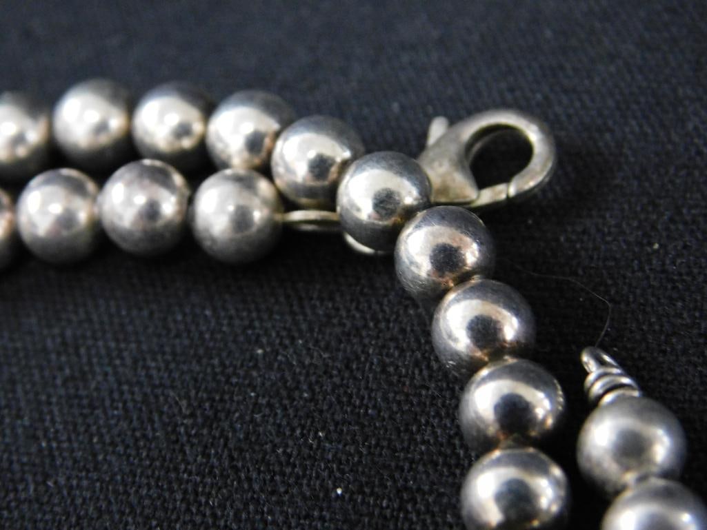 Sterling Silver - 18" Beaded Necklace - 31.15 Grams - 2