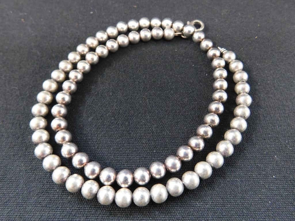 Sterling Silver - 18" Beaded Necklace - 31.15 Grams - 7