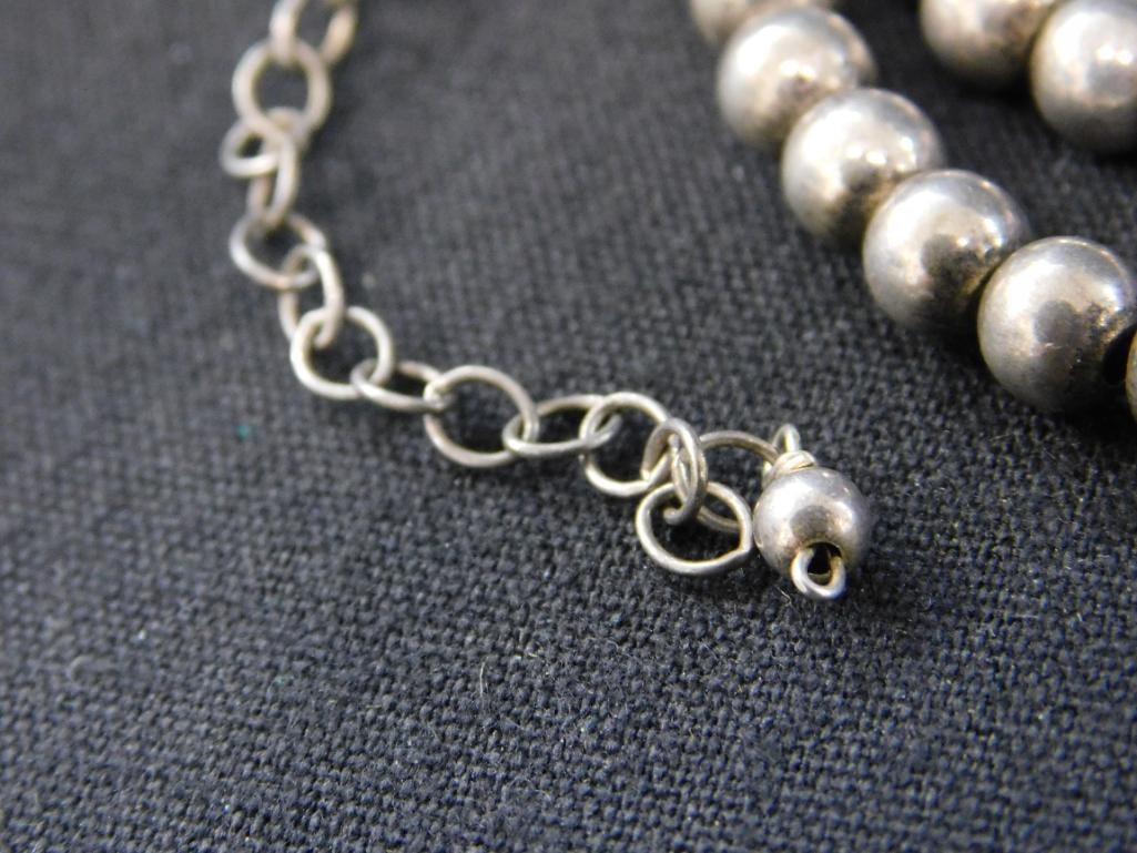 Sterling Silver - 19" Beaded Necklace - 29.67 Grams - 2