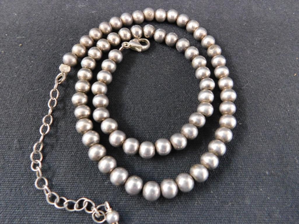Sterling Silver - 19" Beaded Necklace - 29.67 Grams - 7