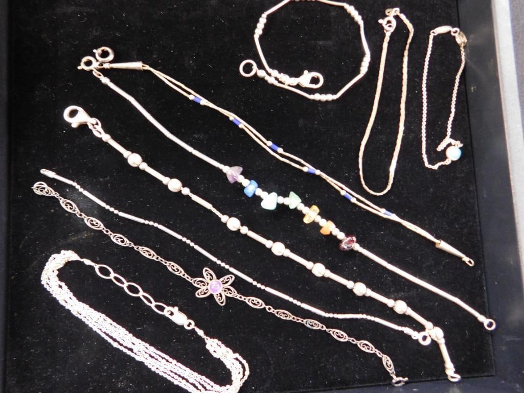 Sterling Silver - 9 Bracelets - 26.78 Grams TW - 8