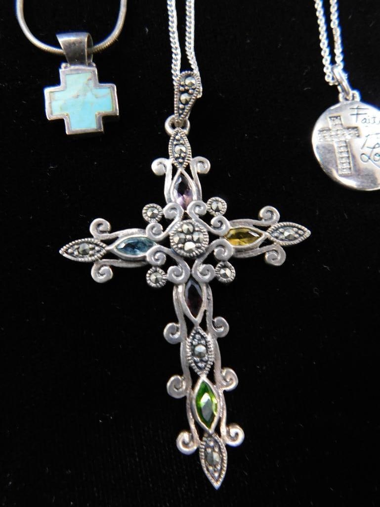 Sterling Silver - 4 Religious Pendant Necklaces - 1-16" - 3-18" - 29.11 Grams TW - 2