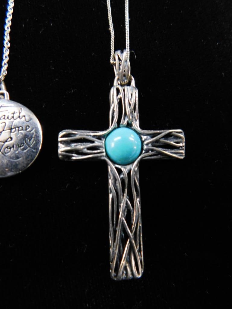 Sterling Silver - 4 Religious Pendant Necklaces - 1-16" - 3-18" - 29.11 Grams TW - 3