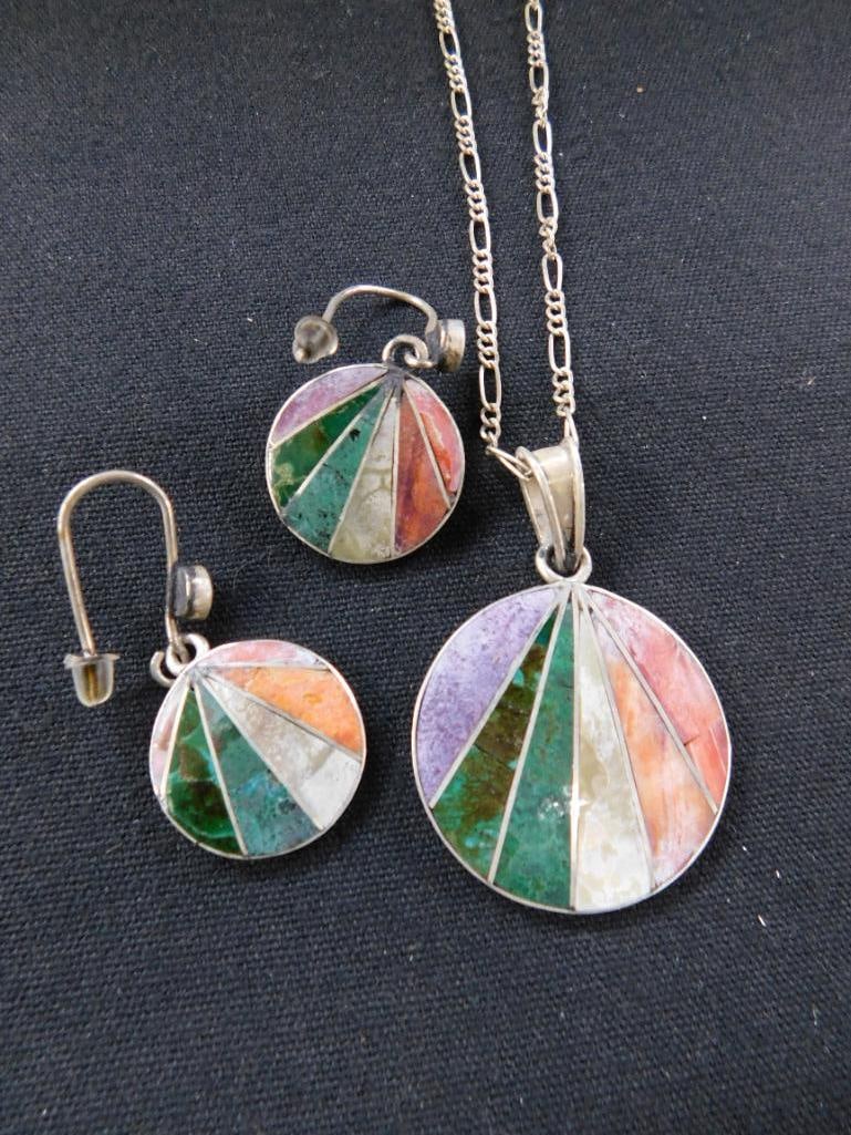 Sterling Silver - 19" Necklace and Matching Pierced Earrings - 19.0 Grams TW - 7