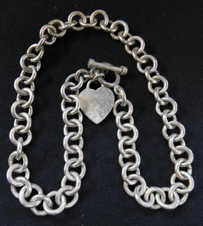 Sterling Silver - 17" Heavy Chain Necklace with Heart Charm - 87 Grams (1 of 7)