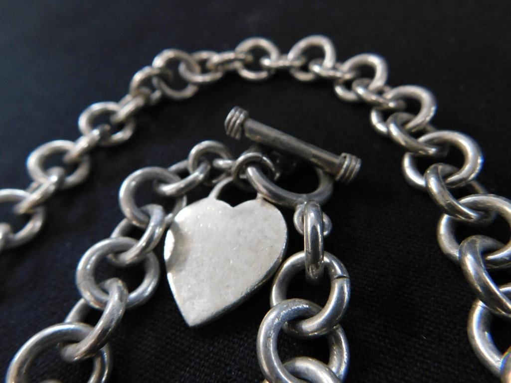 Sterling Silver - 17" Heavy Chain Necklace with Heart Charm - 87 Grams - 2