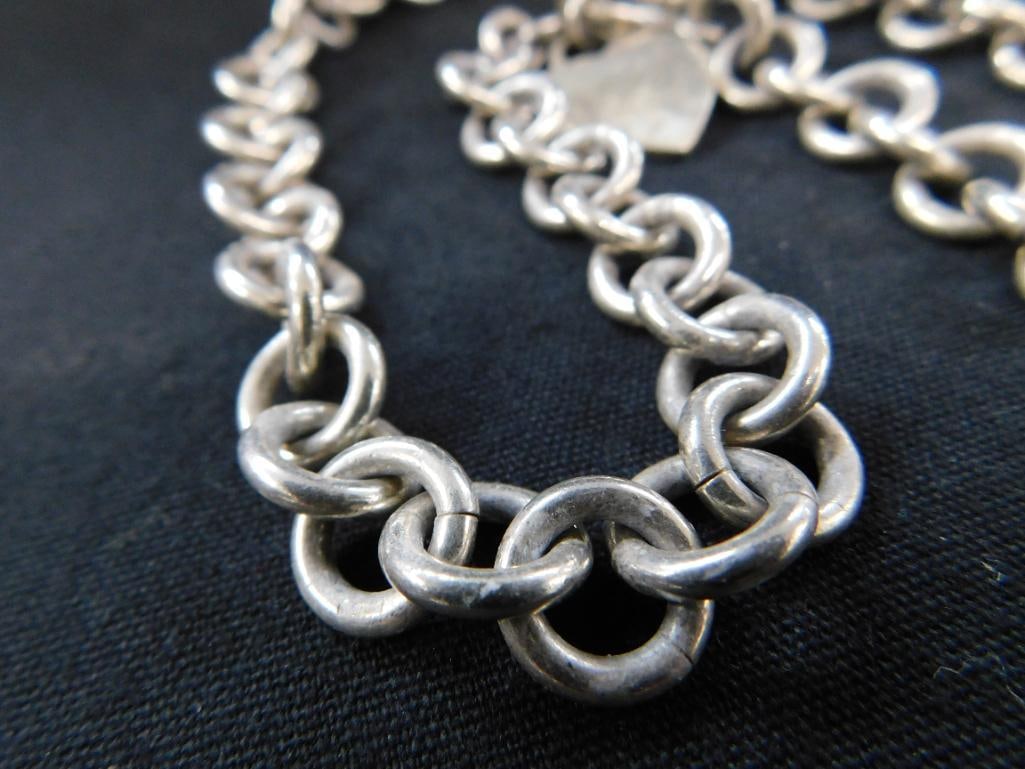 Sterling Silver - 17" Heavy Chain Necklace with Heart Charm - 87 Grams - 4