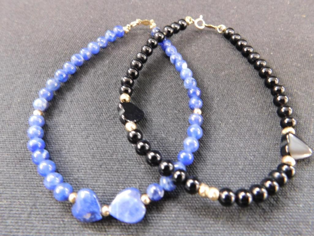 14K Yellow Gold - 2 Beaded Bracelets - Gold Clasp and Accent Beads - 7.95 Grams TW - 7