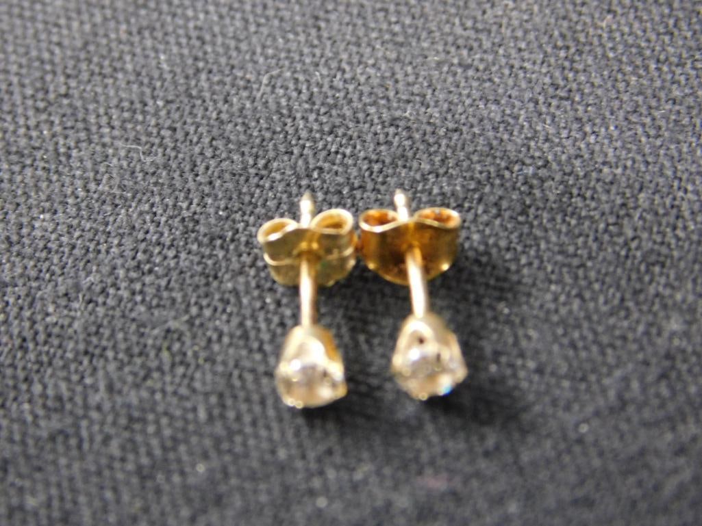 14K Yellow Gold - Pierced Earrings - Post - Clear Stones - .45 Grams TW - 2