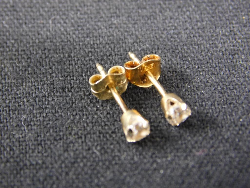 14K Yellow Gold - Pierced Earrings - Post - Clear Stones - .45 Grams TW - 6