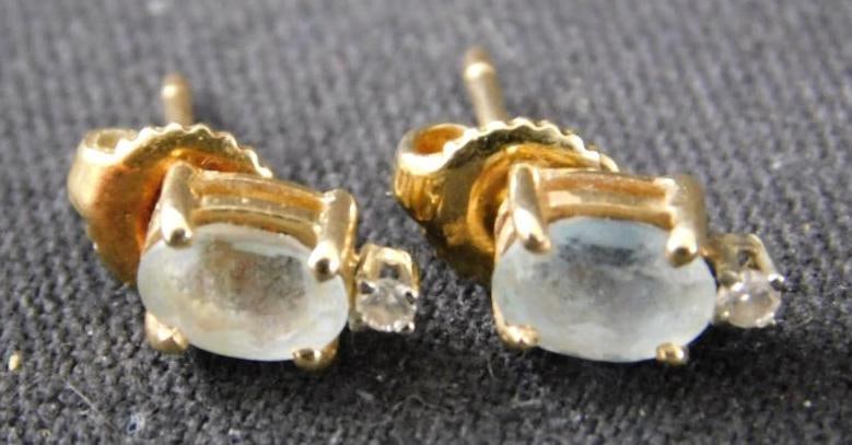 14K Yellow Gold - Pierced Earrings - Post with Light Blue Stones - 1.71 Grams (1 of 7)