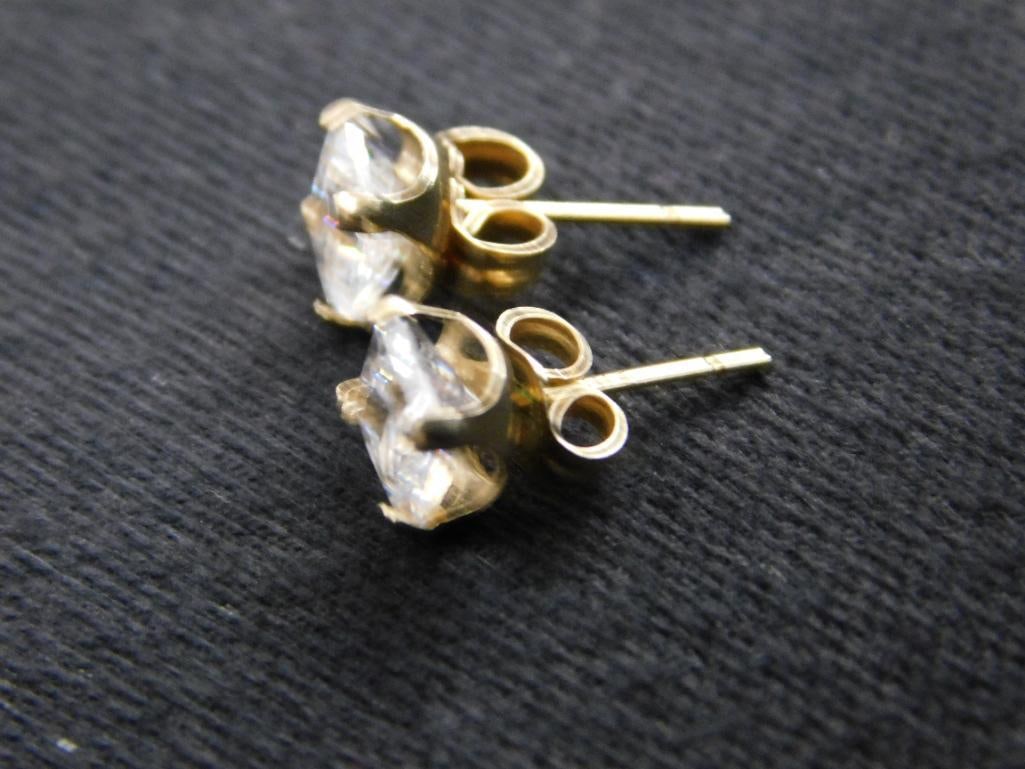 14K Yellow Gold - Pierced Earrings - Post Clear Stones - .97 Grams TW - 2