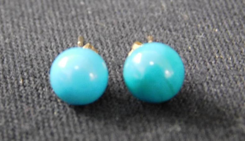 14K Yellow Gold - Pierced Earrings - Post Turquoise - .78 Grams TW (1 of 6)