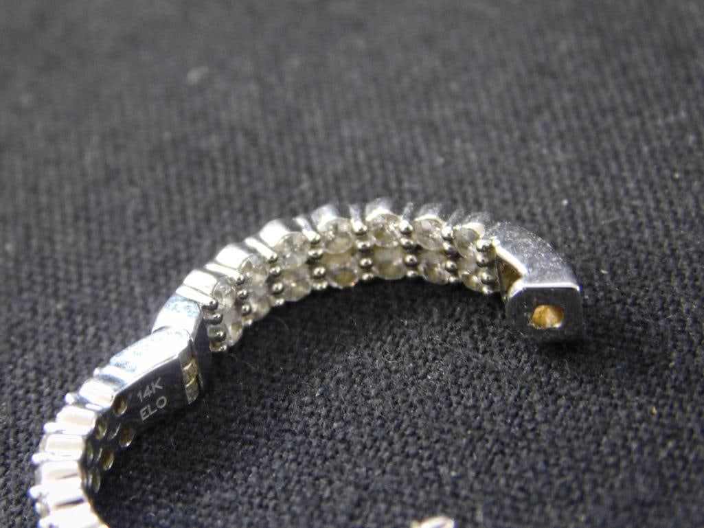 14K White Gold and Diamond - Pierced Earrings - Hoops - 7.9 Grams TW - 3