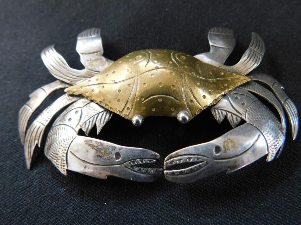 Sterling Silver - Crab Brooch - 19 Grams TW - 8
