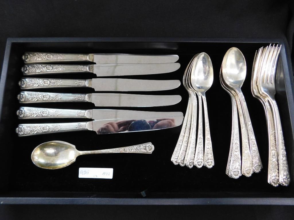 Sterling Silver - Flatware - Century - Royal Rose - 573 Grams Plus 6 Weighted Pieces - 12