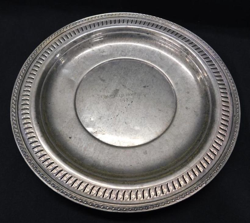 Sterling Silver - 1938 9" Plate - Wallace - Monogrammed - 164 Grams: See Photos For Condition and Details 