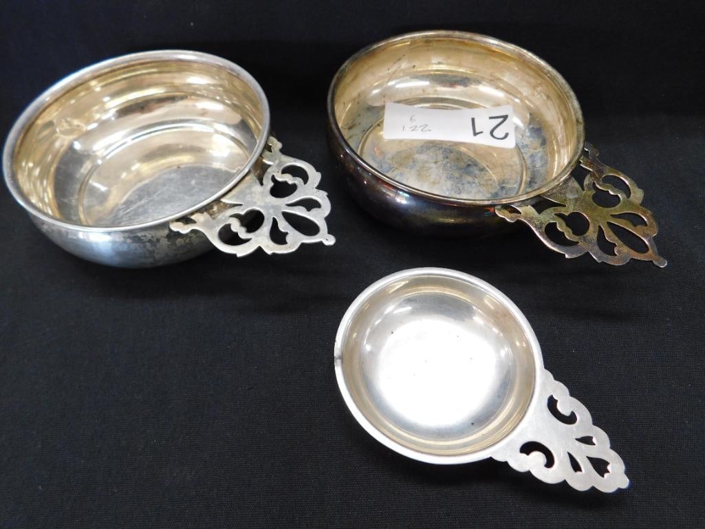 Sterling Silver - Group of 3 Nappies - Monogrammed - 221 Grams 4.25" and 2.75" - 8