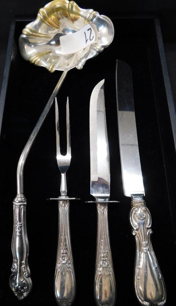 Sterling Silver - Group of 4 Weighted Serving Pieces: See Photos For Condition and Details 