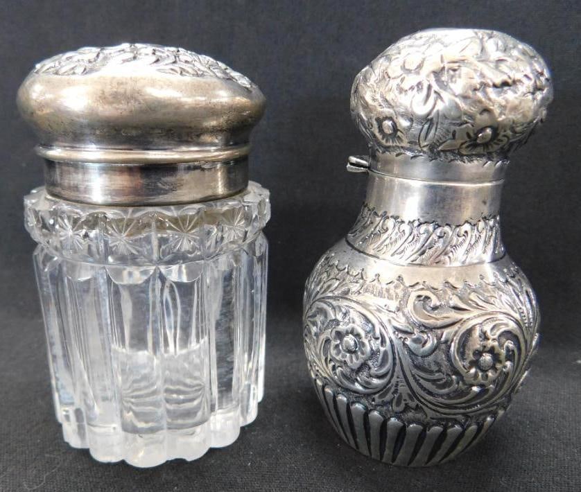 Sterling Silver - Pair of Perfume Bottles with Silver Lids - Lid Not Connected on One (1 of 13)