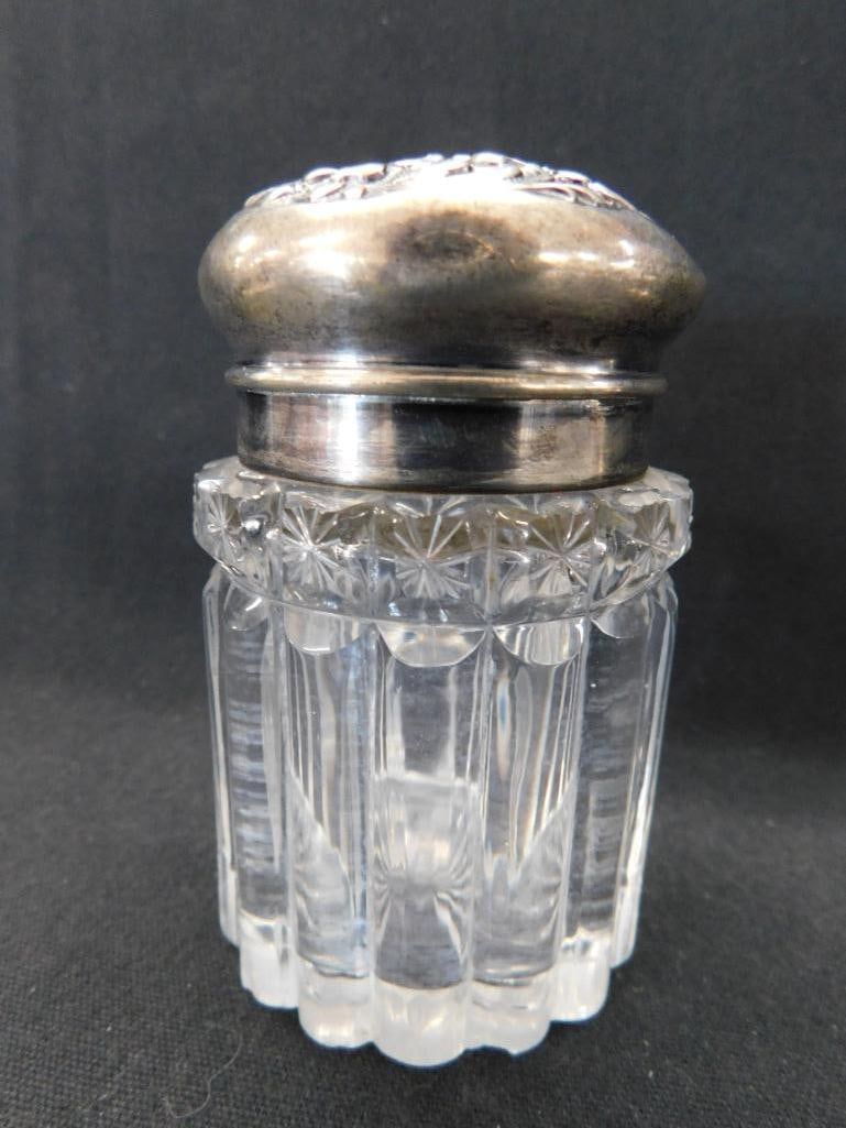 Sterling Silver - Pair of Perfume Bottles with Silver Lids - Lid Not Connected on One - 2