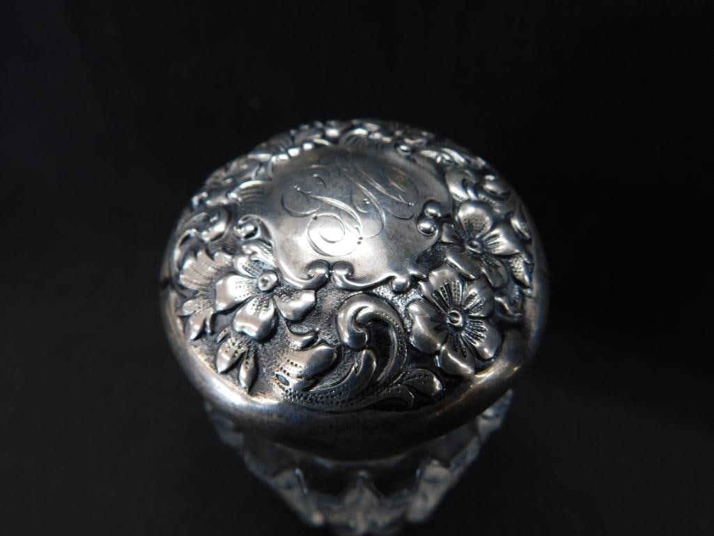 Sterling Silver - Pair of Perfume Bottles with Silver Lids - Lid Not Connected on One - 3