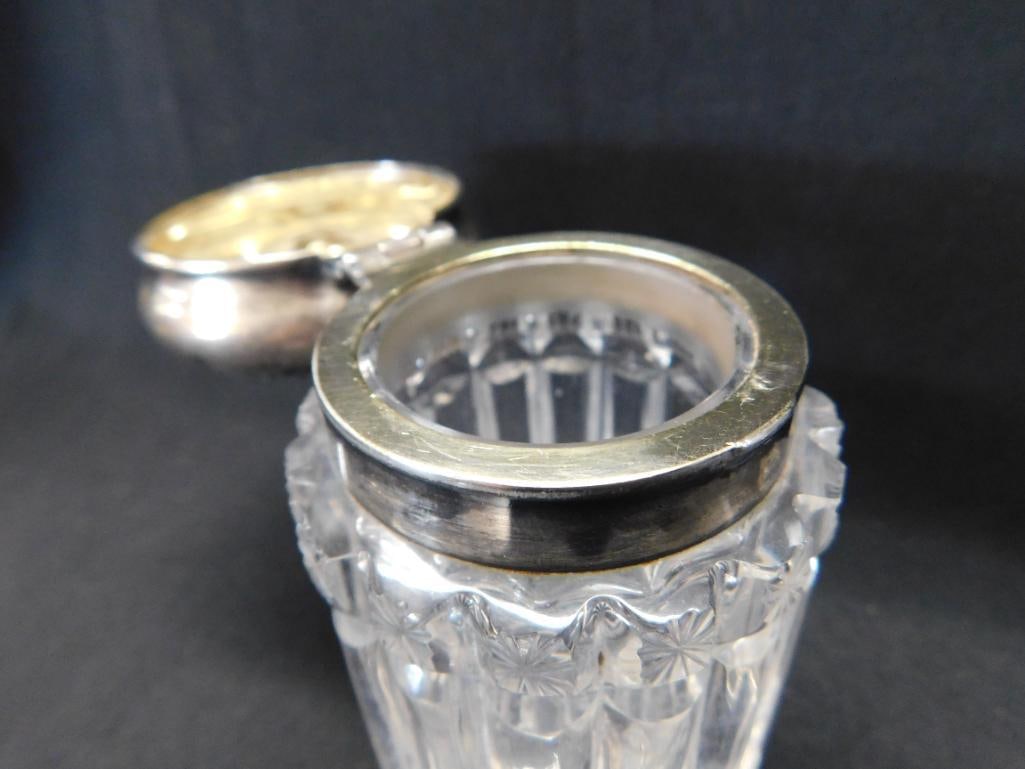Sterling Silver - Pair of Perfume Bottles with Silver Lids - Lid Not Connected on One - 6