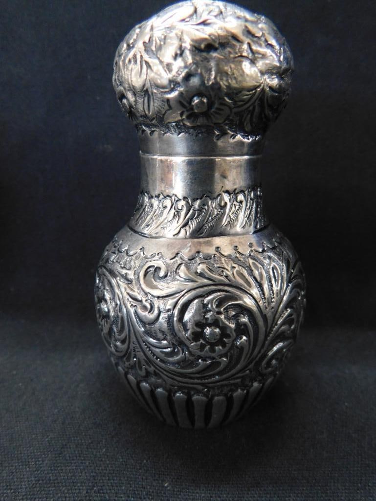 Sterling Silver - Pair of Perfume Bottles with Silver Lids - Lid Not Connected on One - 7