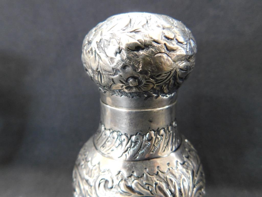 Sterling Silver - Pair of Perfume Bottles with Silver Lids - Lid Not Connected on One - 9