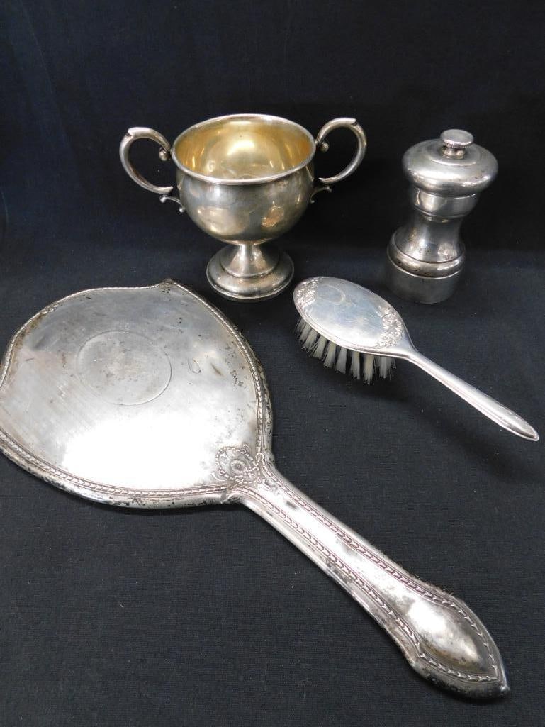 Sterling Silver - Weighted Sugar - Mirror - Brush - Spice Grinder - 17